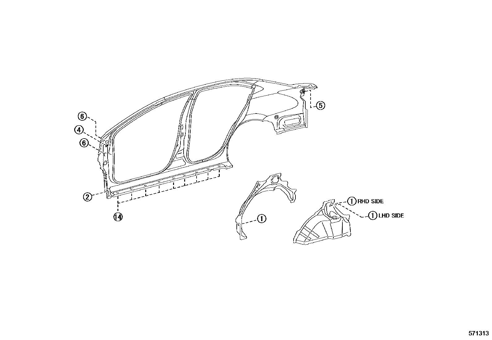 Toyota YARIS hole plug EPC diagram — 571313