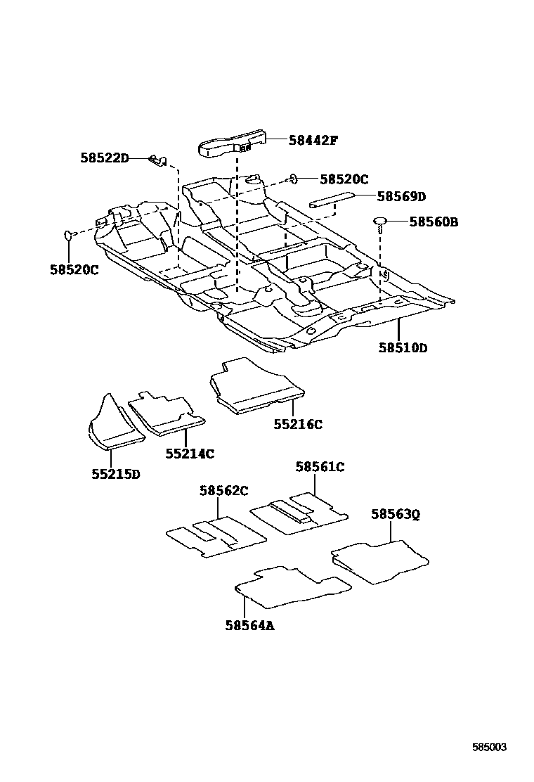 Toyota YARIS 地板垫和地毯 EPC diagram — 585003