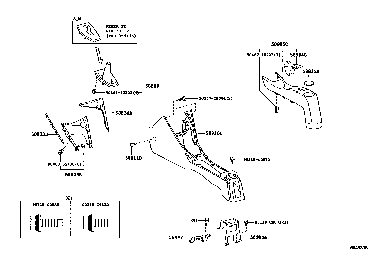 Toyota YARIS 中央扶手箱和支架 EPC diagram — 584989B
