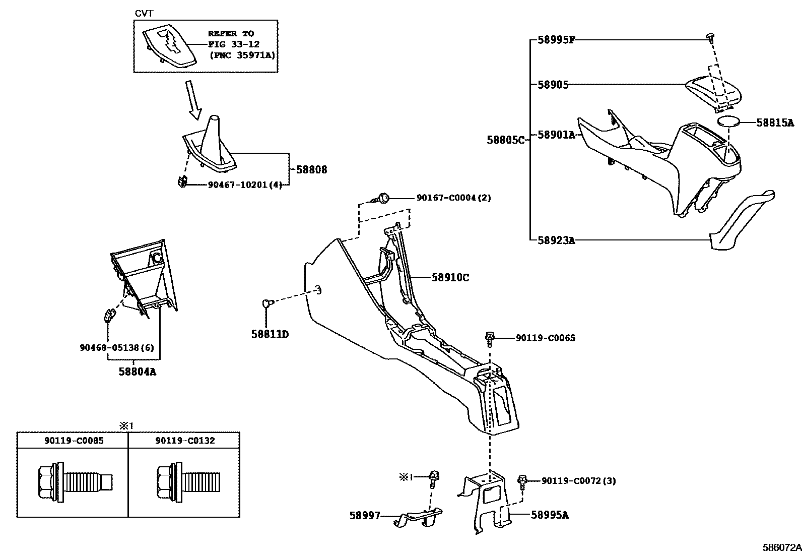 Toyota YARIS 中央扶手箱和支架 EPC diagram — 586072A