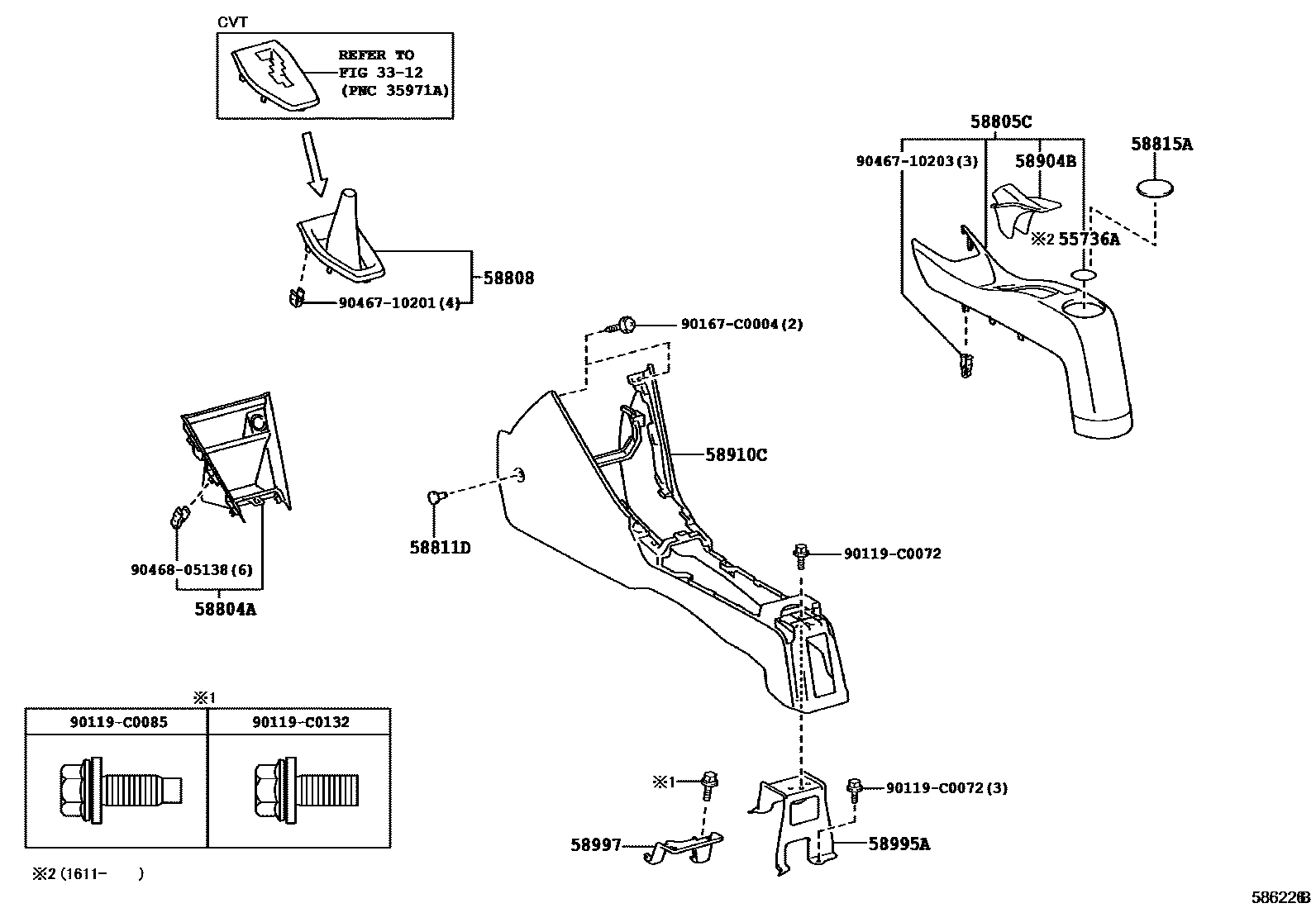 Toyota YARIS 中央扶手箱和支架 EPC diagram — 586226B
