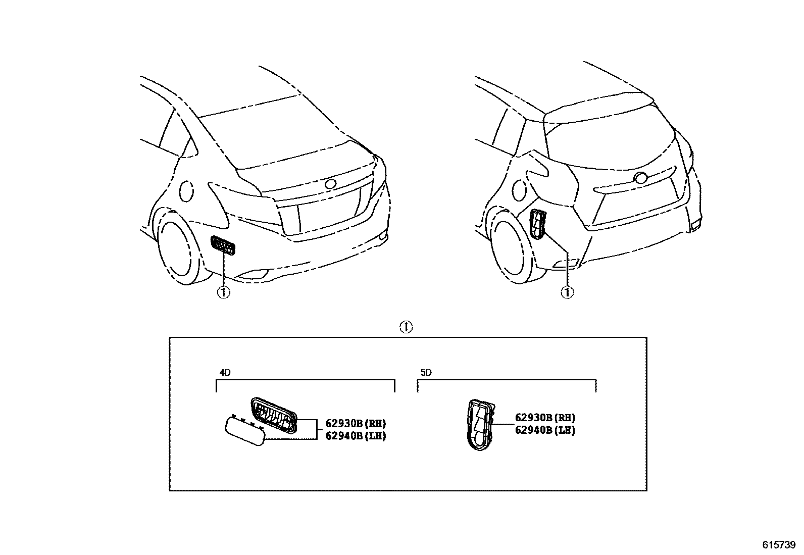 Toyota YARIS 车侧通风装置 EPC diagram — 615739