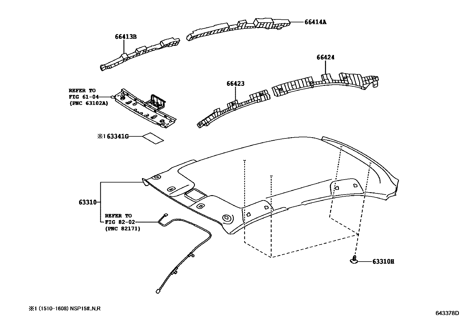 Toyota YARIS 车顶内衬和消声垫 EPC diagram — 643378D