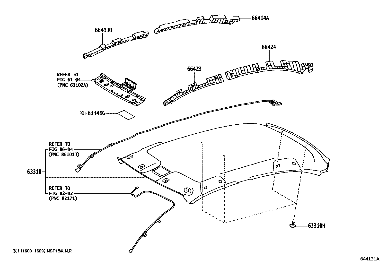 Toyota YARIS 车顶内衬和消声垫 EPC diagram — 644131A