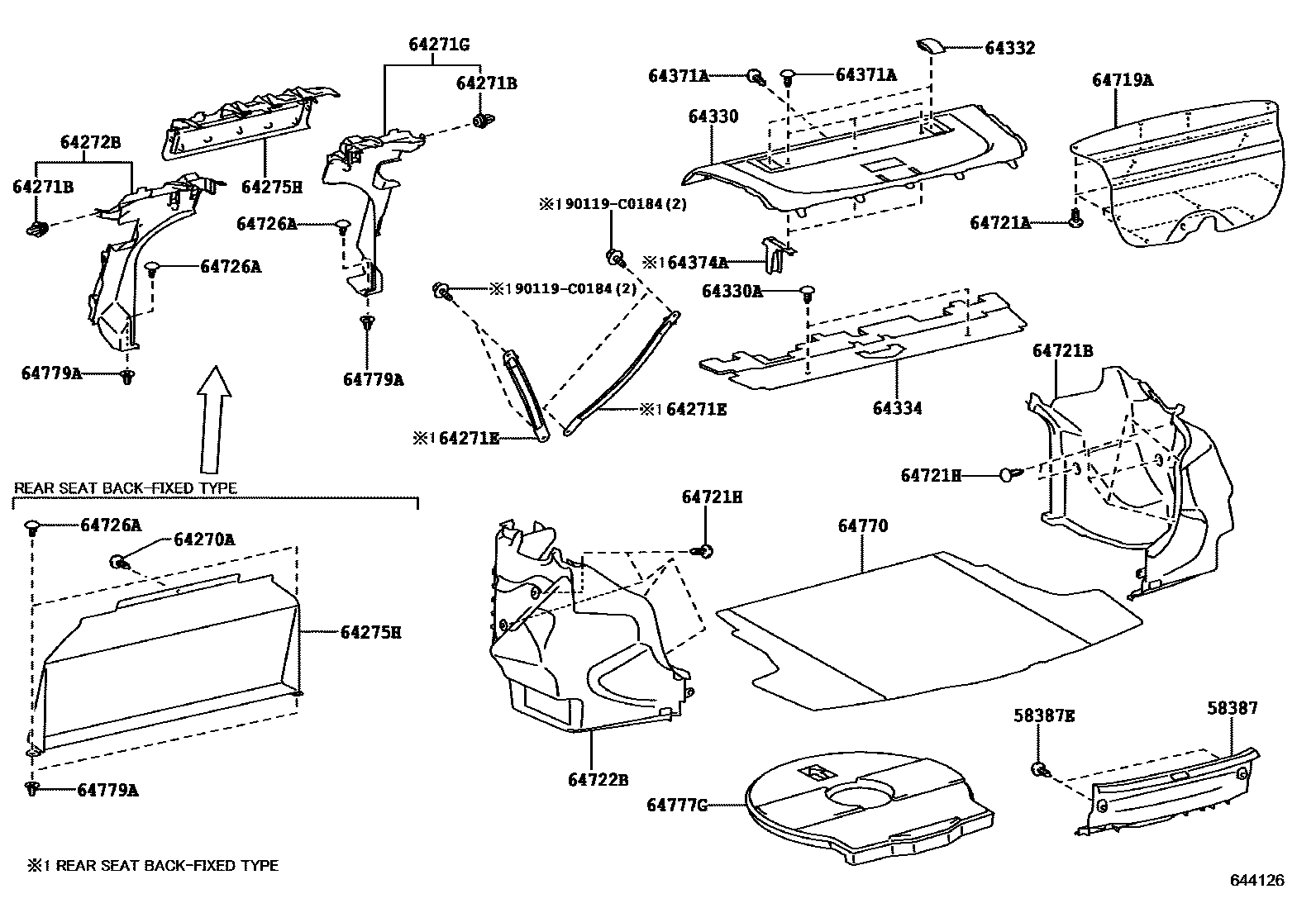 Toyota YARIS 杂物箱板和行李箱垫 EPC diagram — 644126