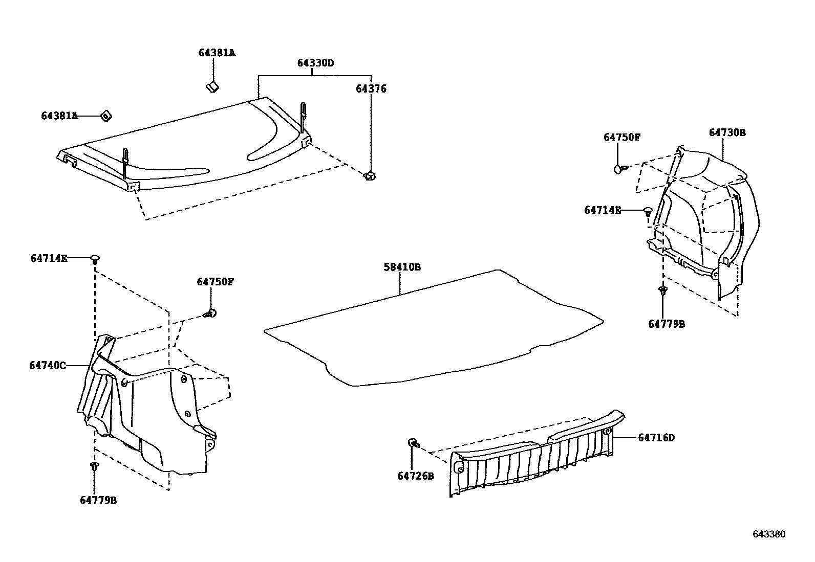 Toyota YARIS 底板和底板装饰罩 EPC diagram — 643380