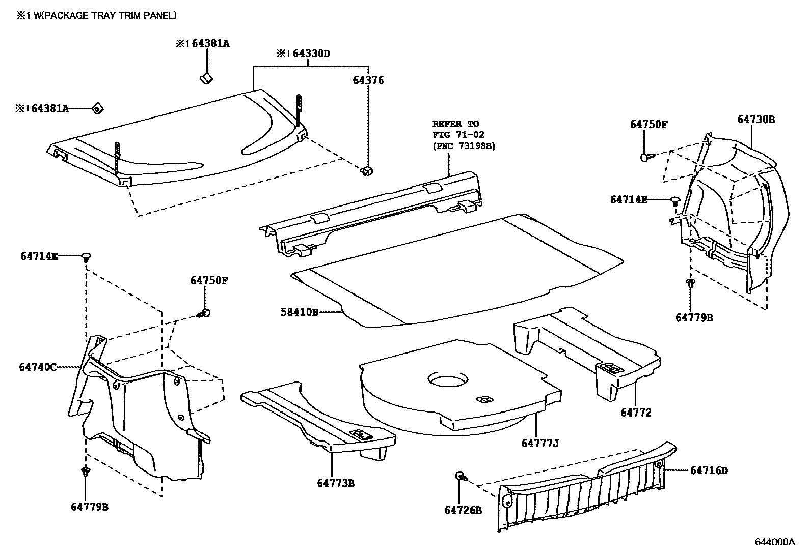 Toyota YARIS 底板和底板装饰罩 EPC diagram — 644000A