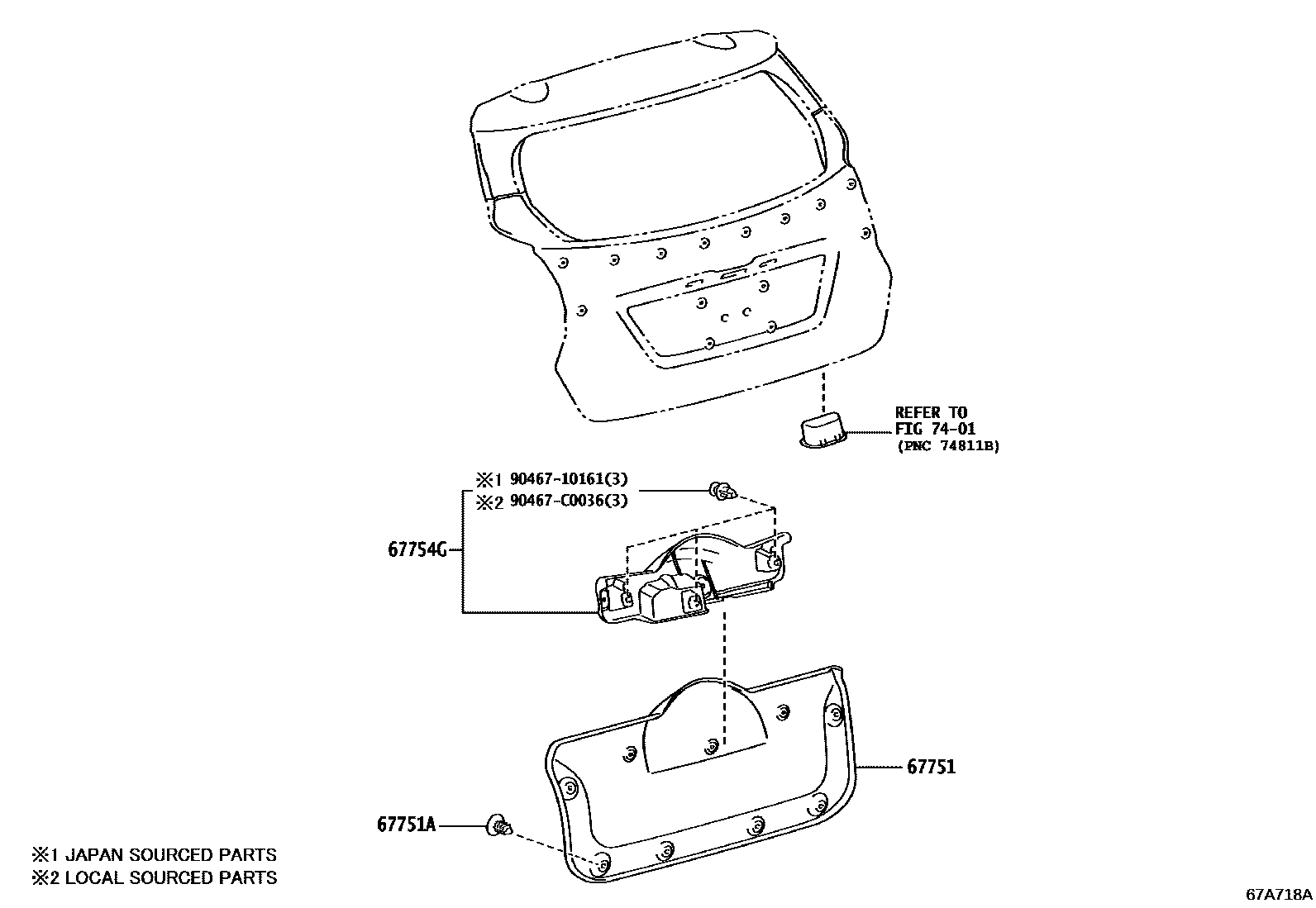 Toyota YARIS 背门板和背门玻璃 EPC diagram — 67A718A