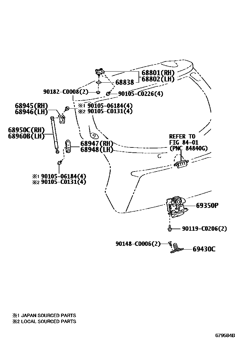 Toyota YARIS 背门锁和背门把手 EPC diagram — 679584B