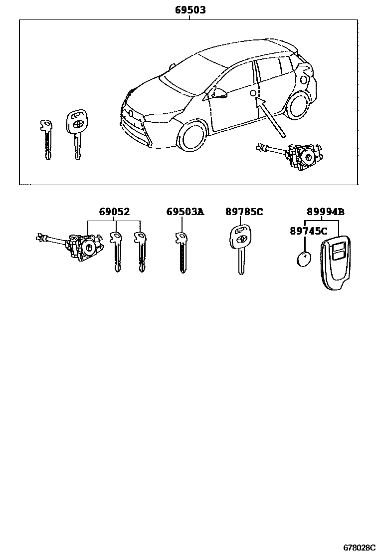 Toyota YARIS 锁芯组件 EPC diagram — 678028C