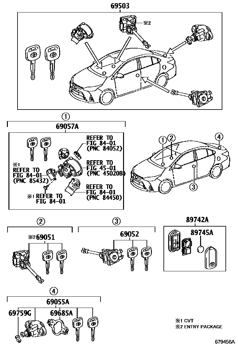 Toyota YARIS 锁芯组件 EPC diagram — 679456A