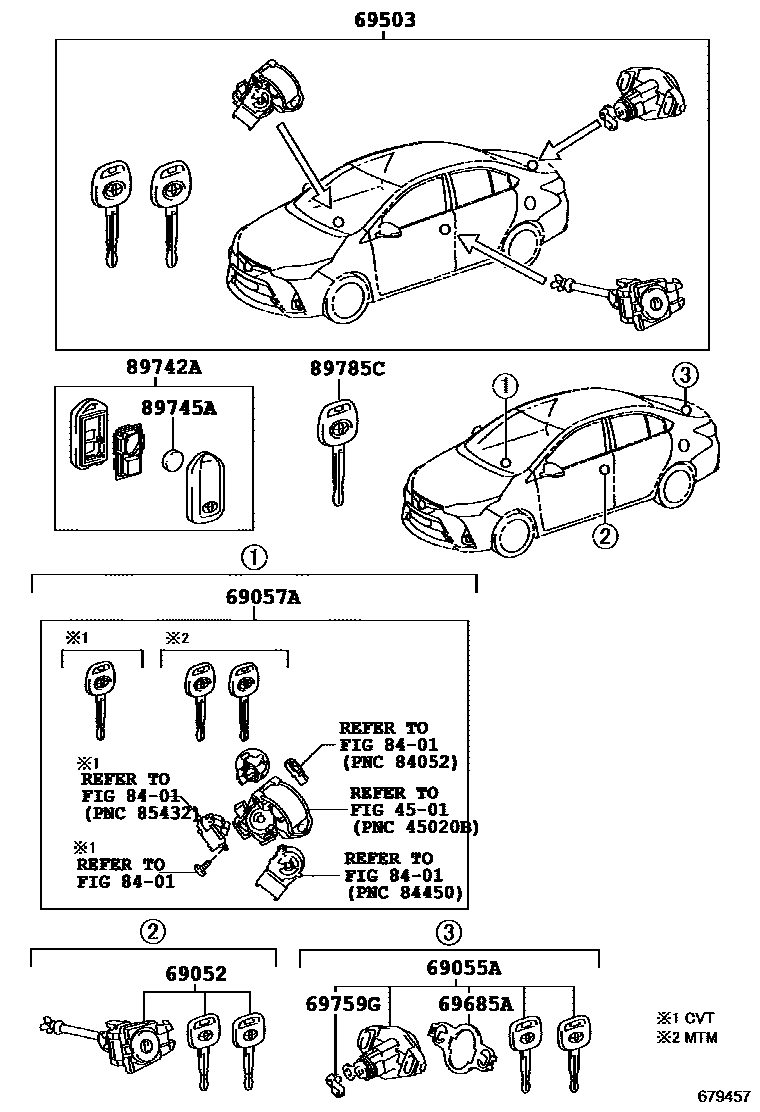 Toyota YARIS 锁芯组件 EPC diagram — 679457