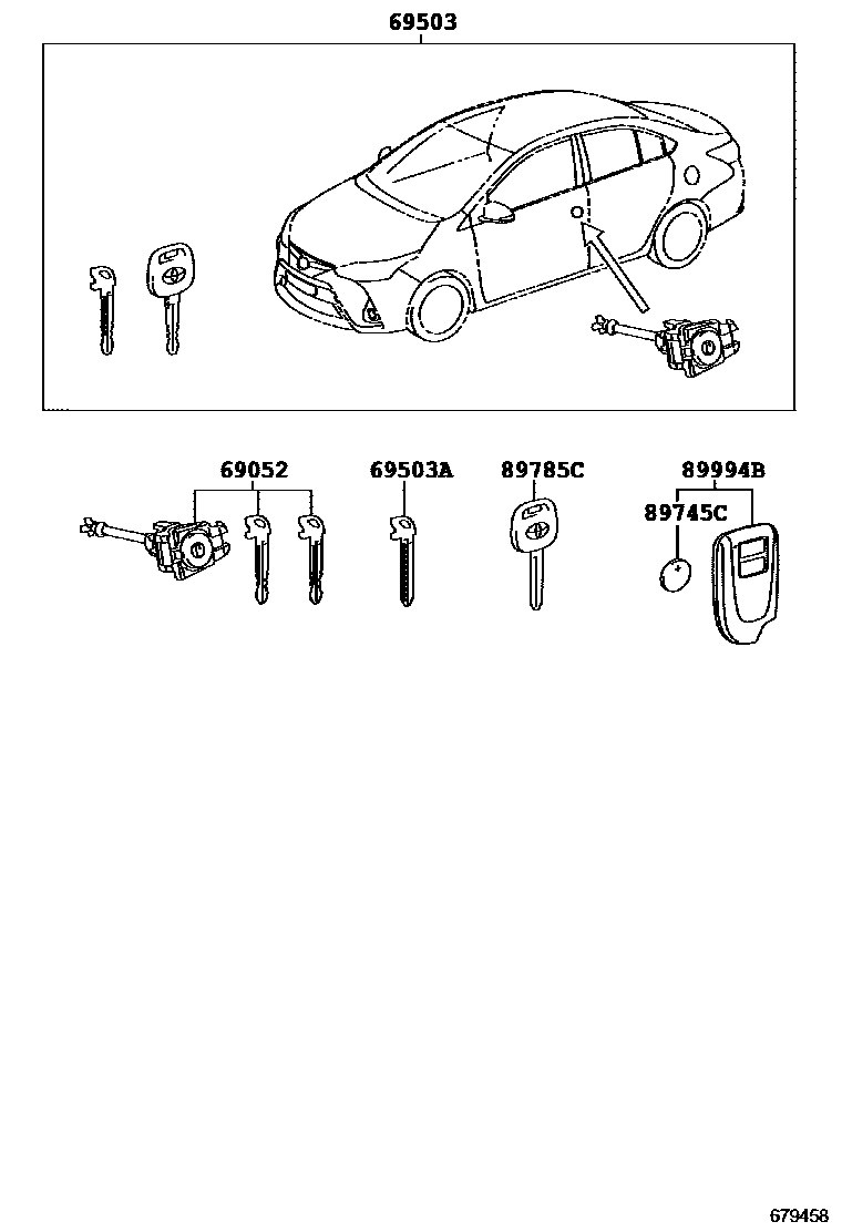 Toyota YARIS 锁芯组件 EPC diagram — 679458