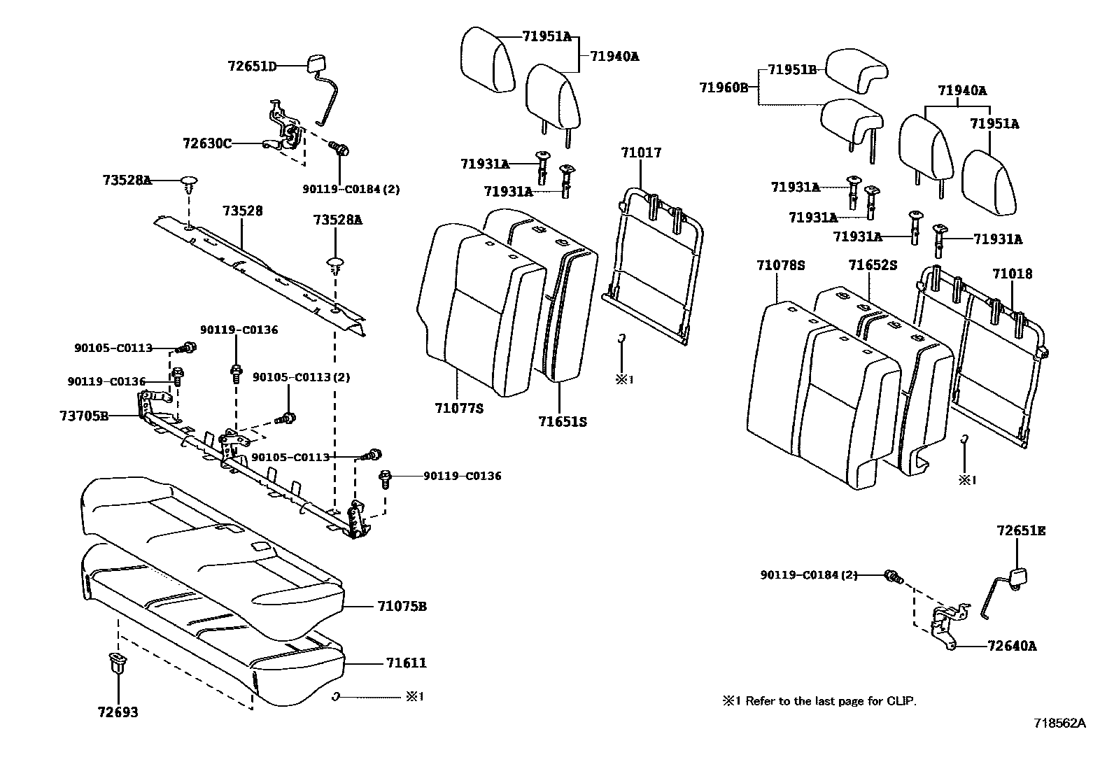 Toyota YARIS 后排座椅和座椅滑轨 EPC diagram — 718562A