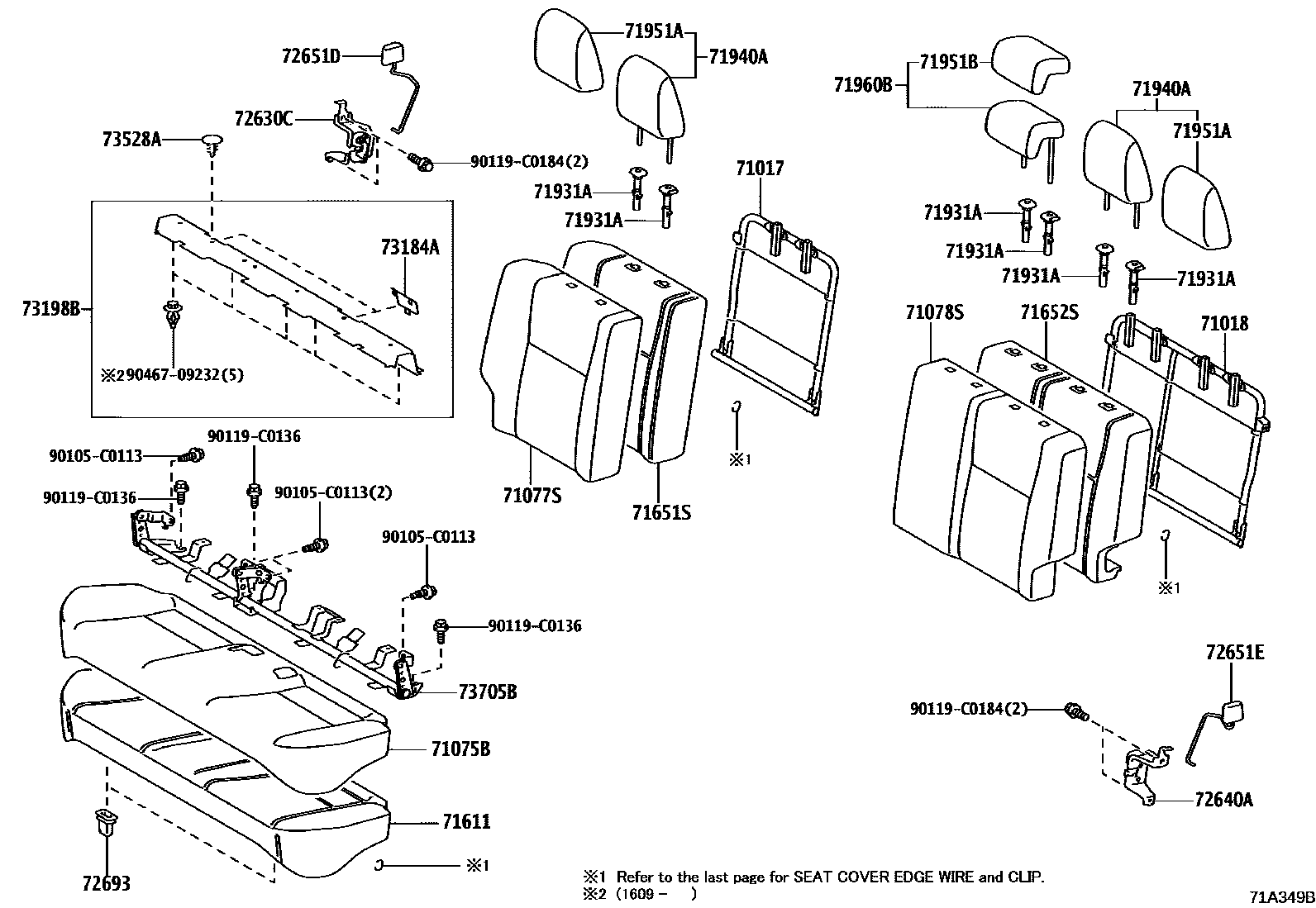 Toyota YARIS 后排座椅和座椅滑轨 EPC diagram — 71A349B