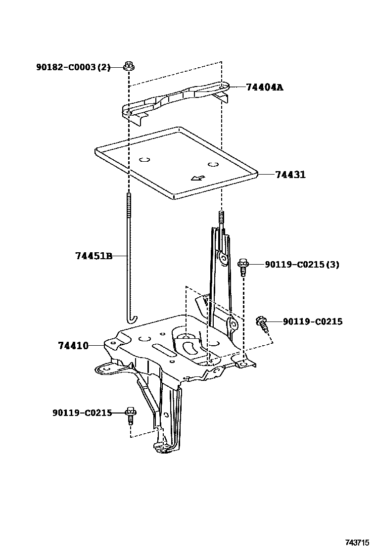 Toyota YARIS battery holder EPC diagram — 743715