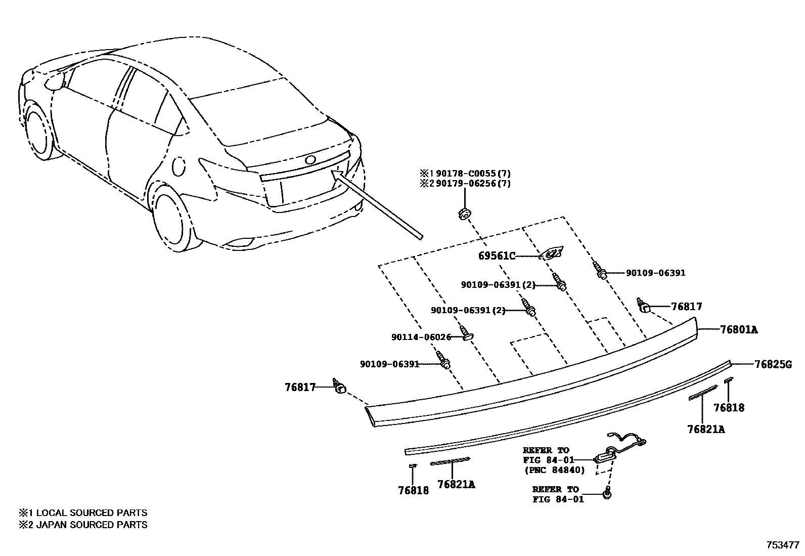 Toyota YARIS 后防护条 EPC diagram — 753477