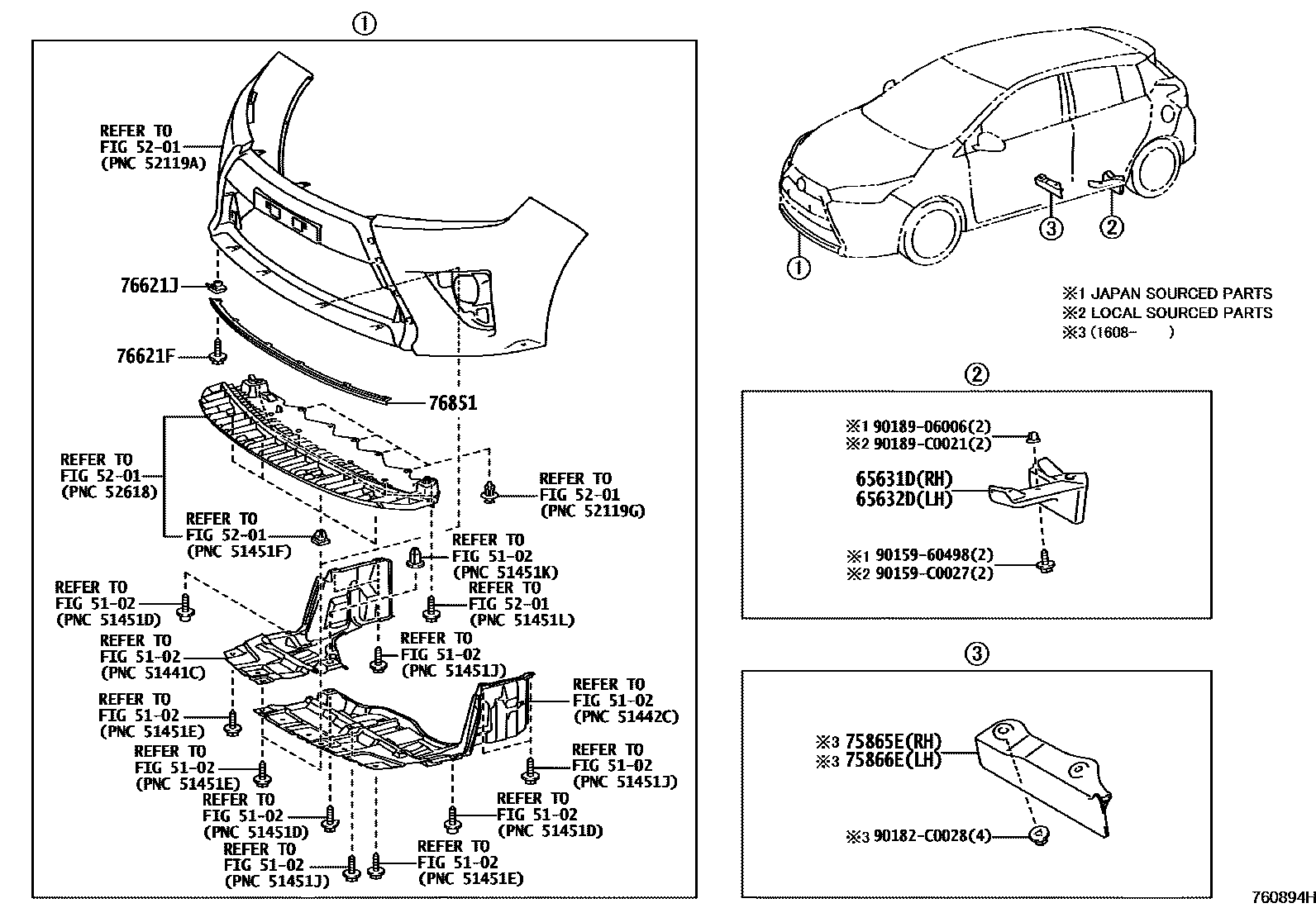 Toyota YARIS 挡泥板和扰流板 EPC diagram — 760894H