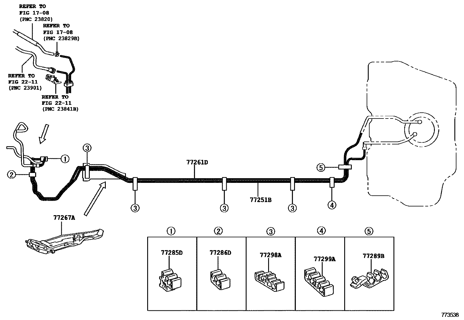 Toyota YARIS 燃油箱和燃油管 EPC diagram — 773538