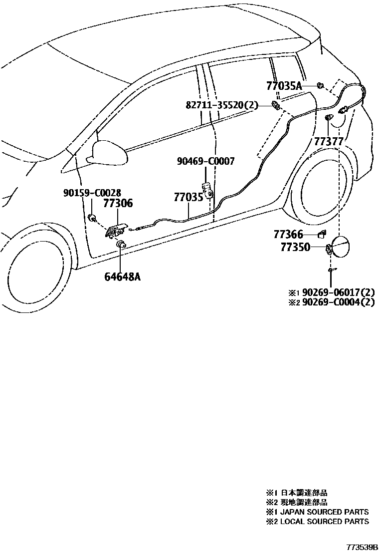 Toyota YARIS 燃油箱和燃油管 EPC diagram — 773539B