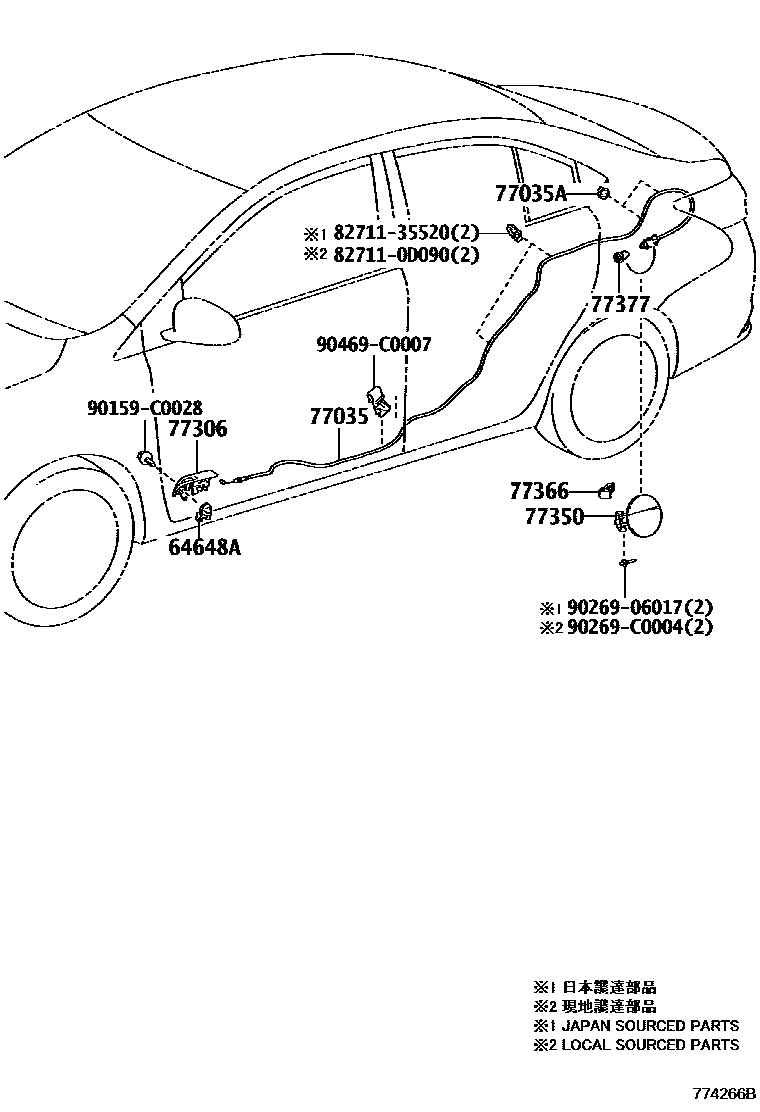 Toyota YARIS 燃油箱和燃油管 EPC diagram — 774266B