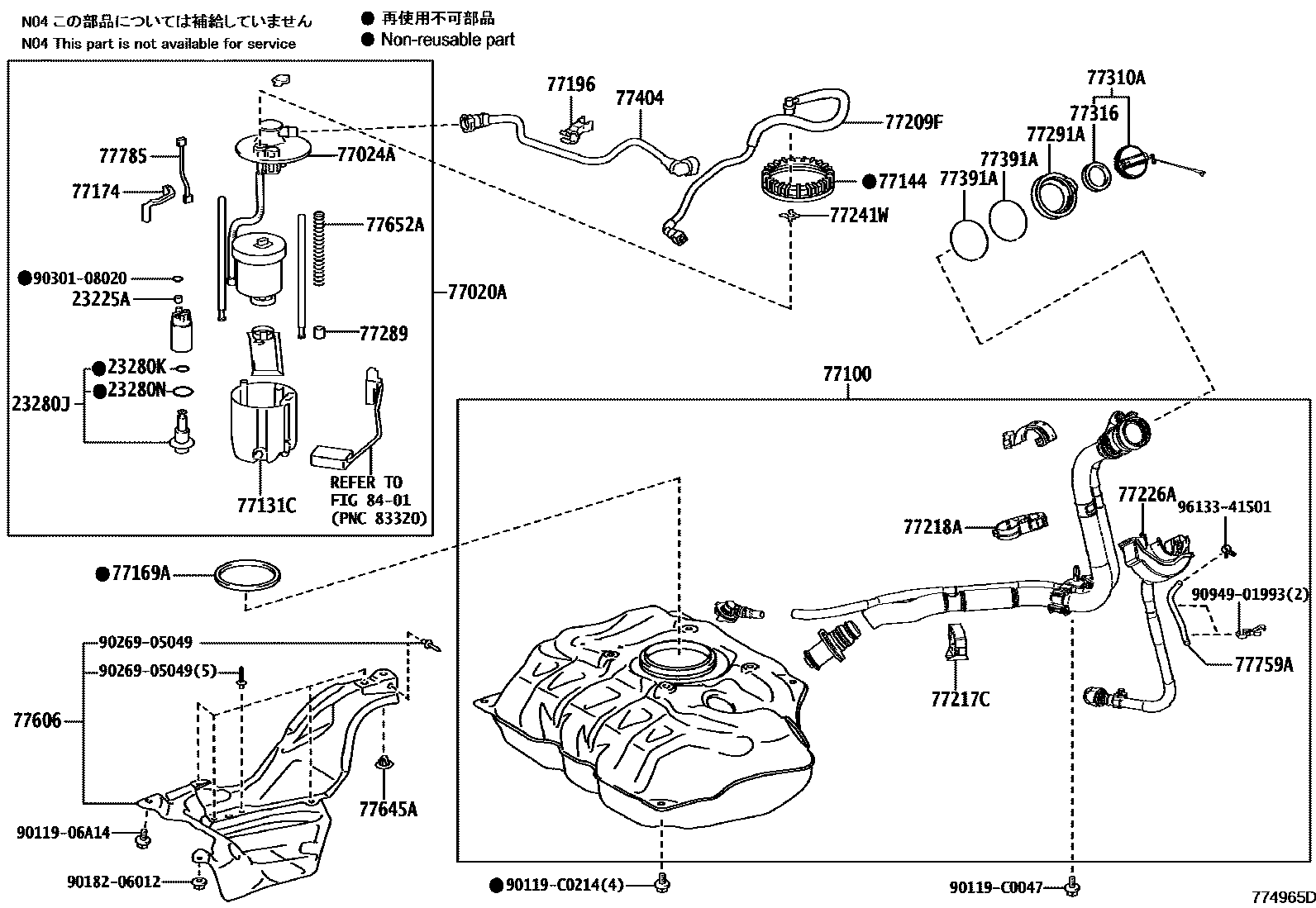 Toyota YARIS 燃油箱和燃油管 EPC diagram — 774965D