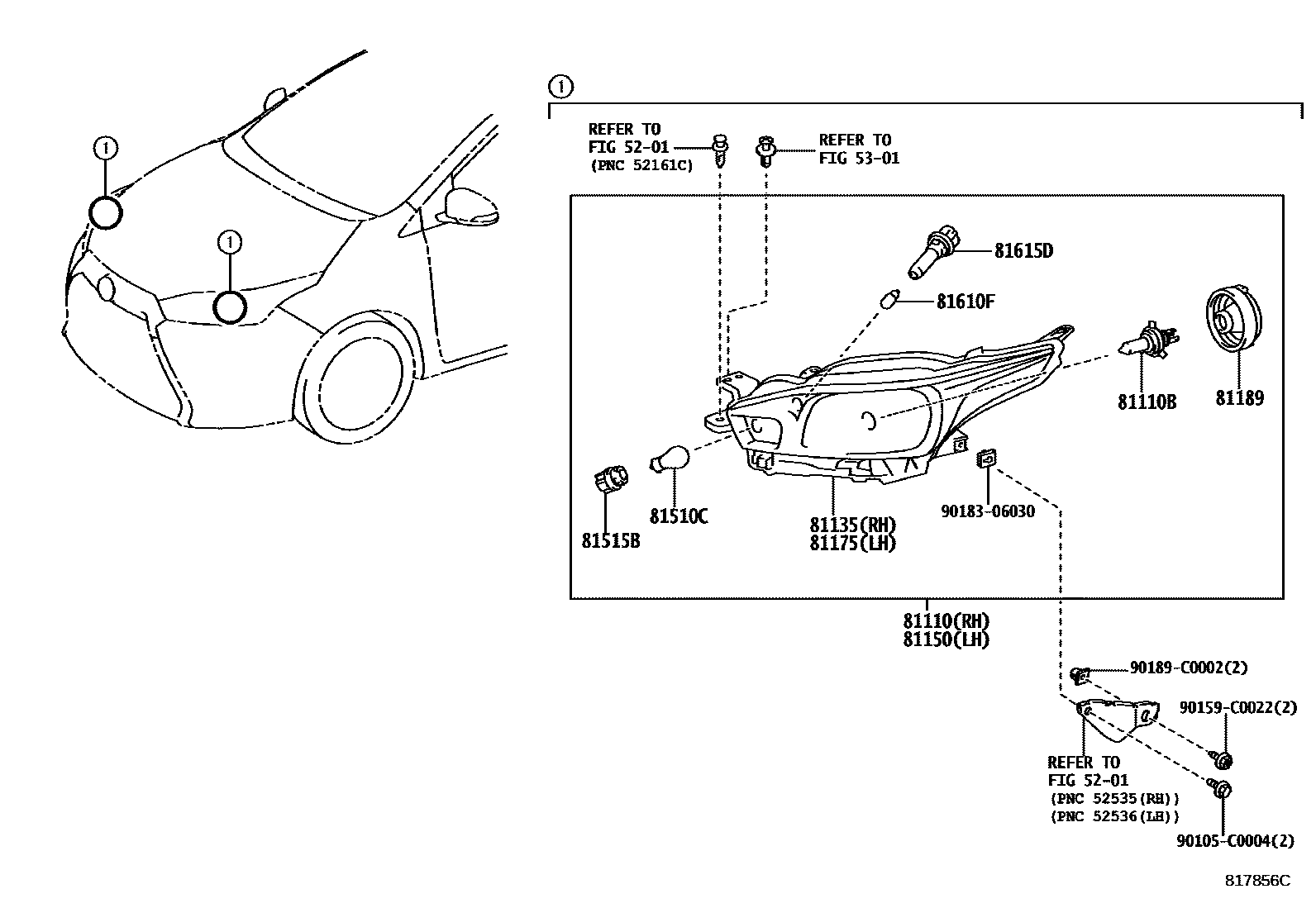 Toyota YARIS Headlamp EPC diagram — 817856C