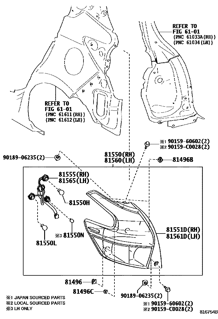 Toyota YARIS 后组合灯 EPC diagram — 816754B
