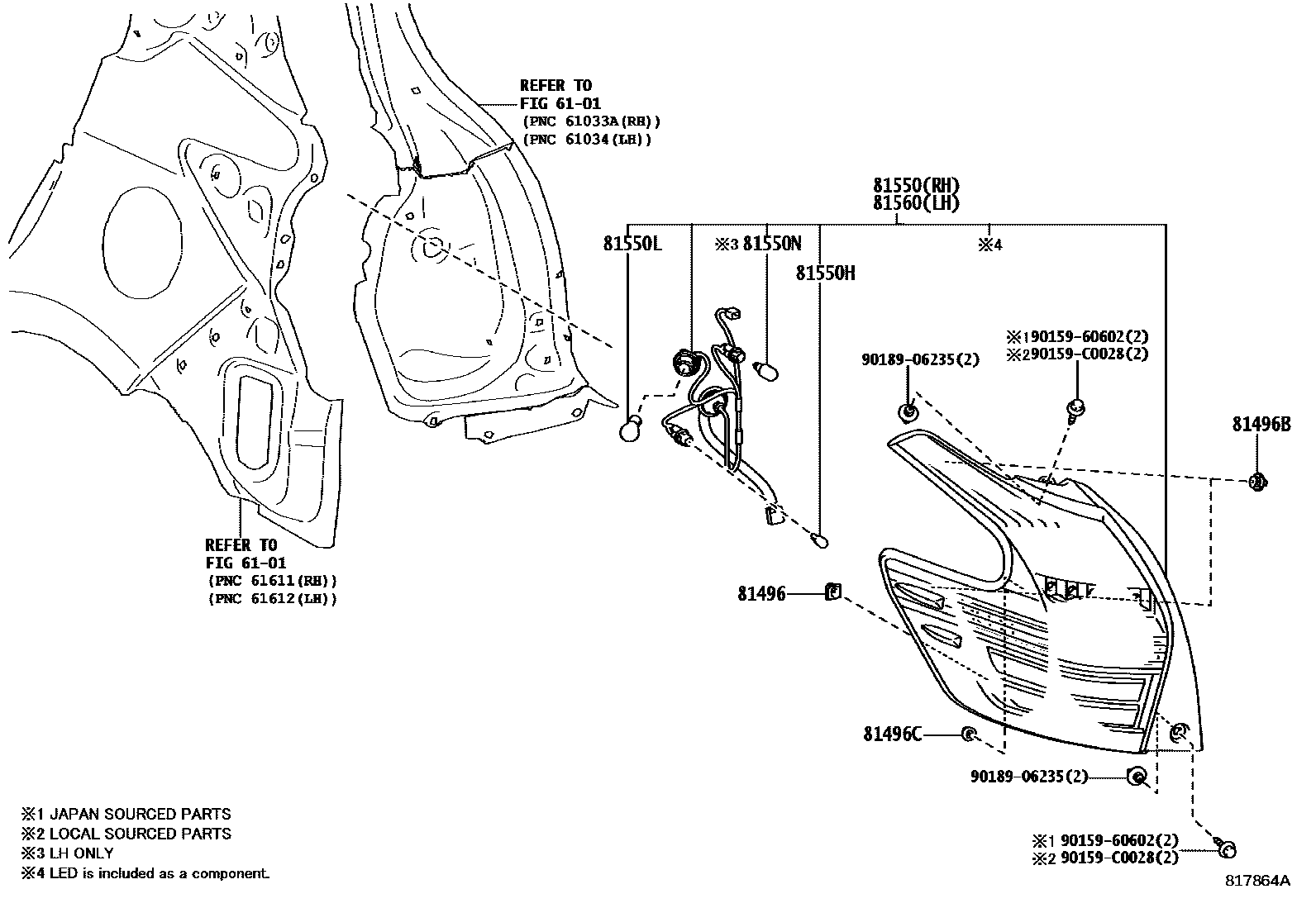 Toyota YARIS 后组合灯 EPC diagram — 817864A