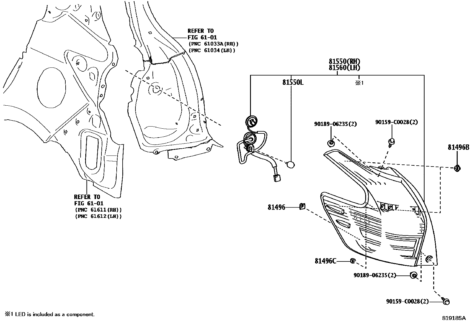 Toyota YARIS 后组合灯 EPC diagram — 819185A