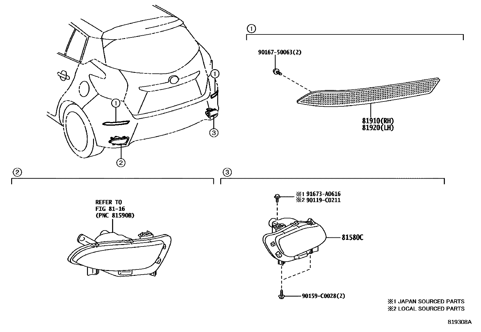 Toyota YARIS reflector EPC diagram — 819308A