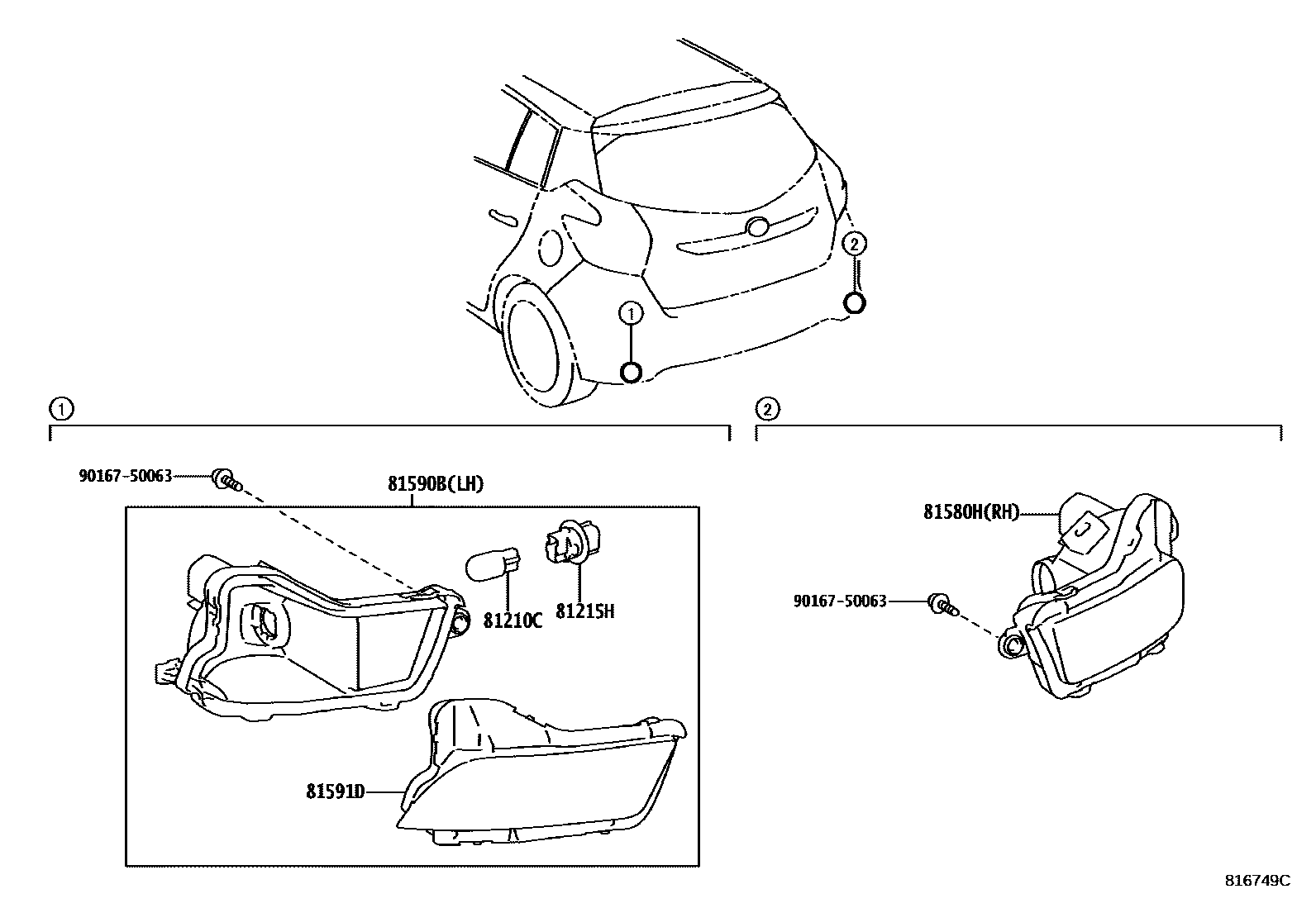 Toyota YARIS 后雾灯 EPC diagram — 816749C