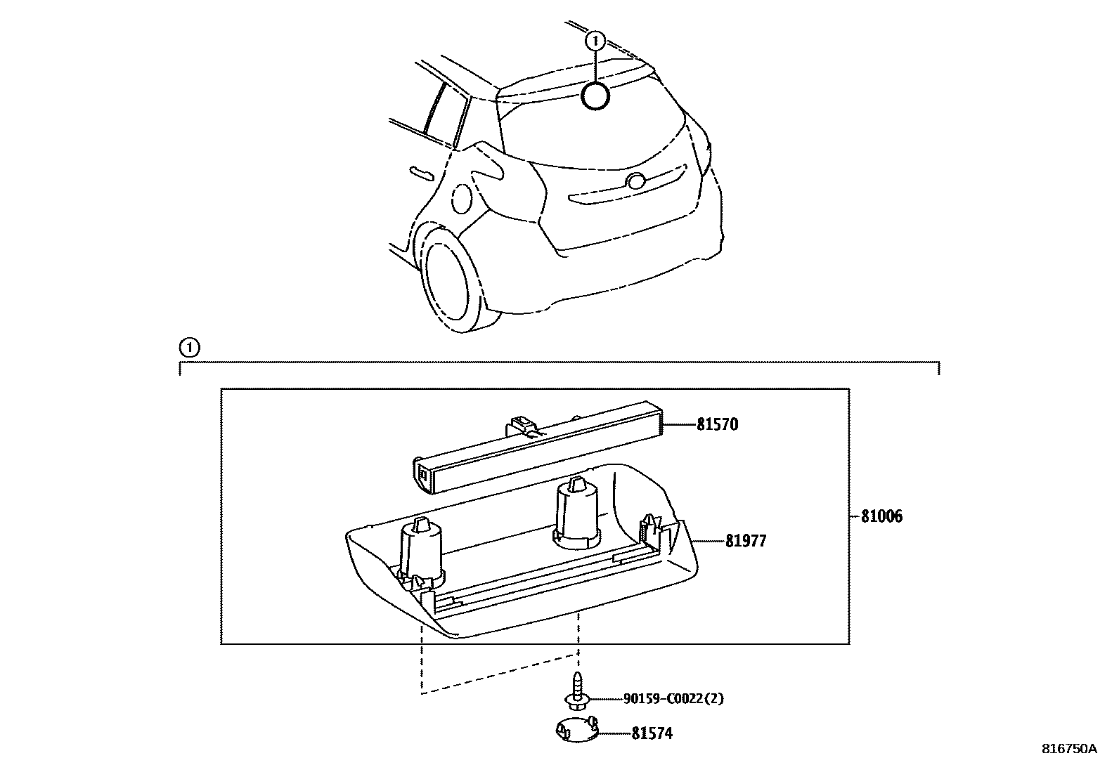 Toyota YARIS 高位刹车灯 EPC diagram — 816750A