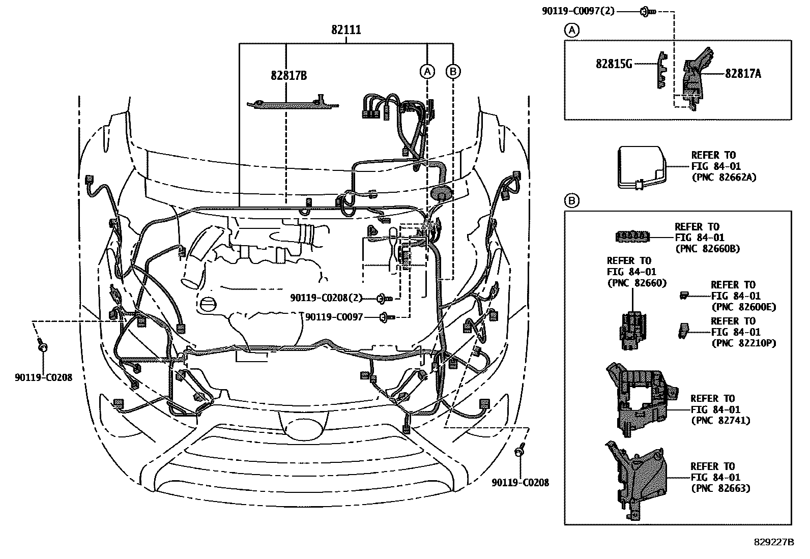 Toyota YARIS 线束和卡夹 EPC diagram — 829227B