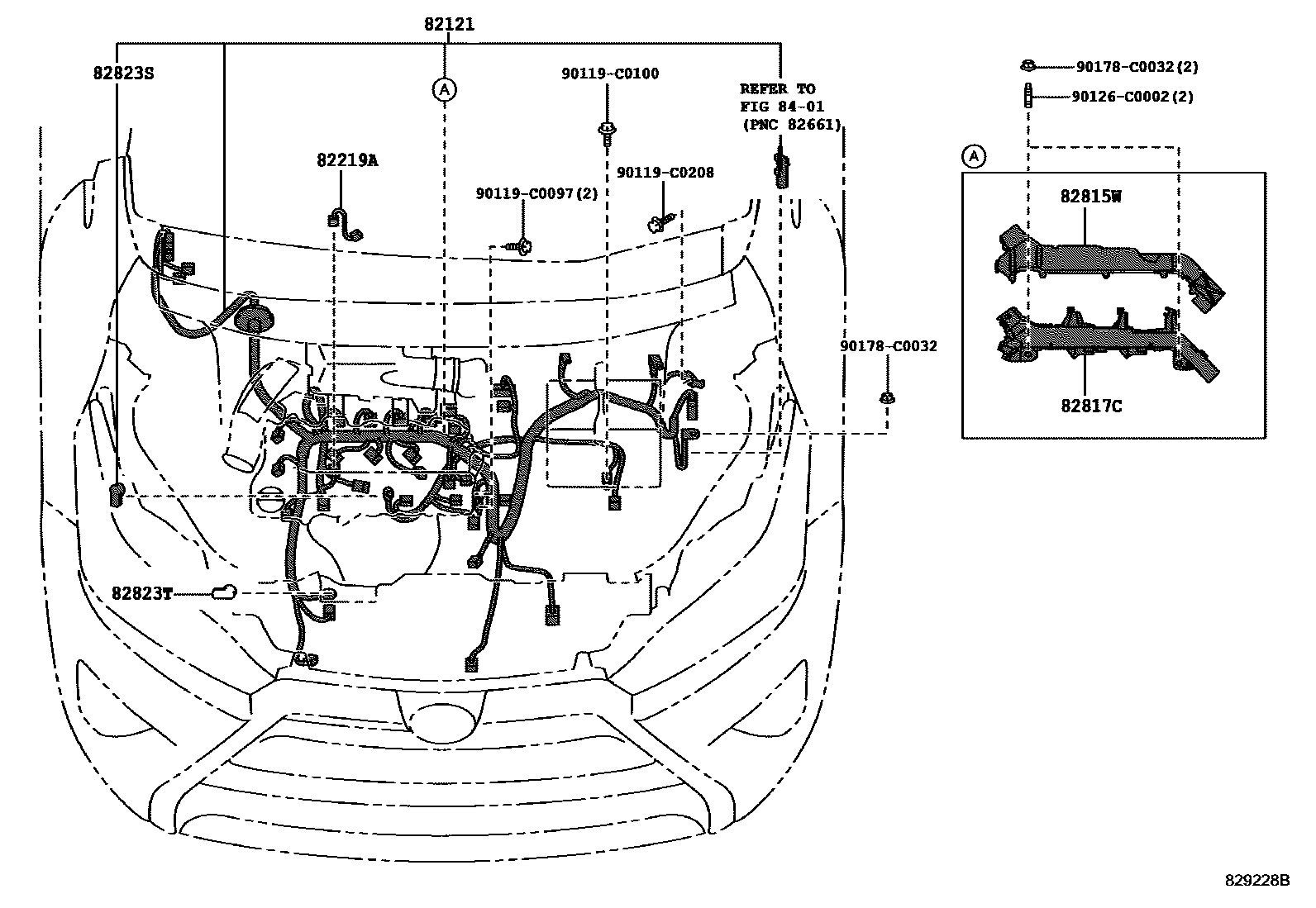 Toyota YARIS 线束和卡夹 EPC diagram — 829228B