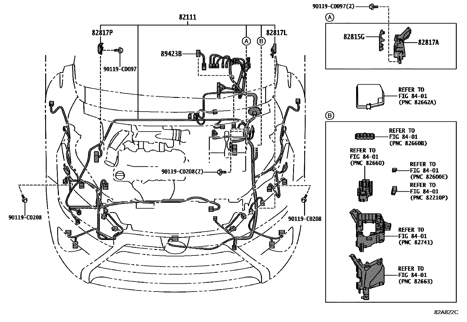 Toyota YARIS 线束和卡夹 EPC diagram — 82A822C