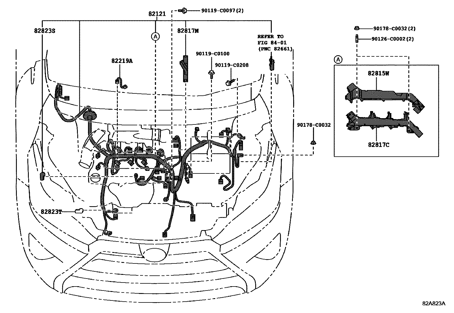 Toyota YARIS 线束和卡夹 EPC diagram — 82A823A