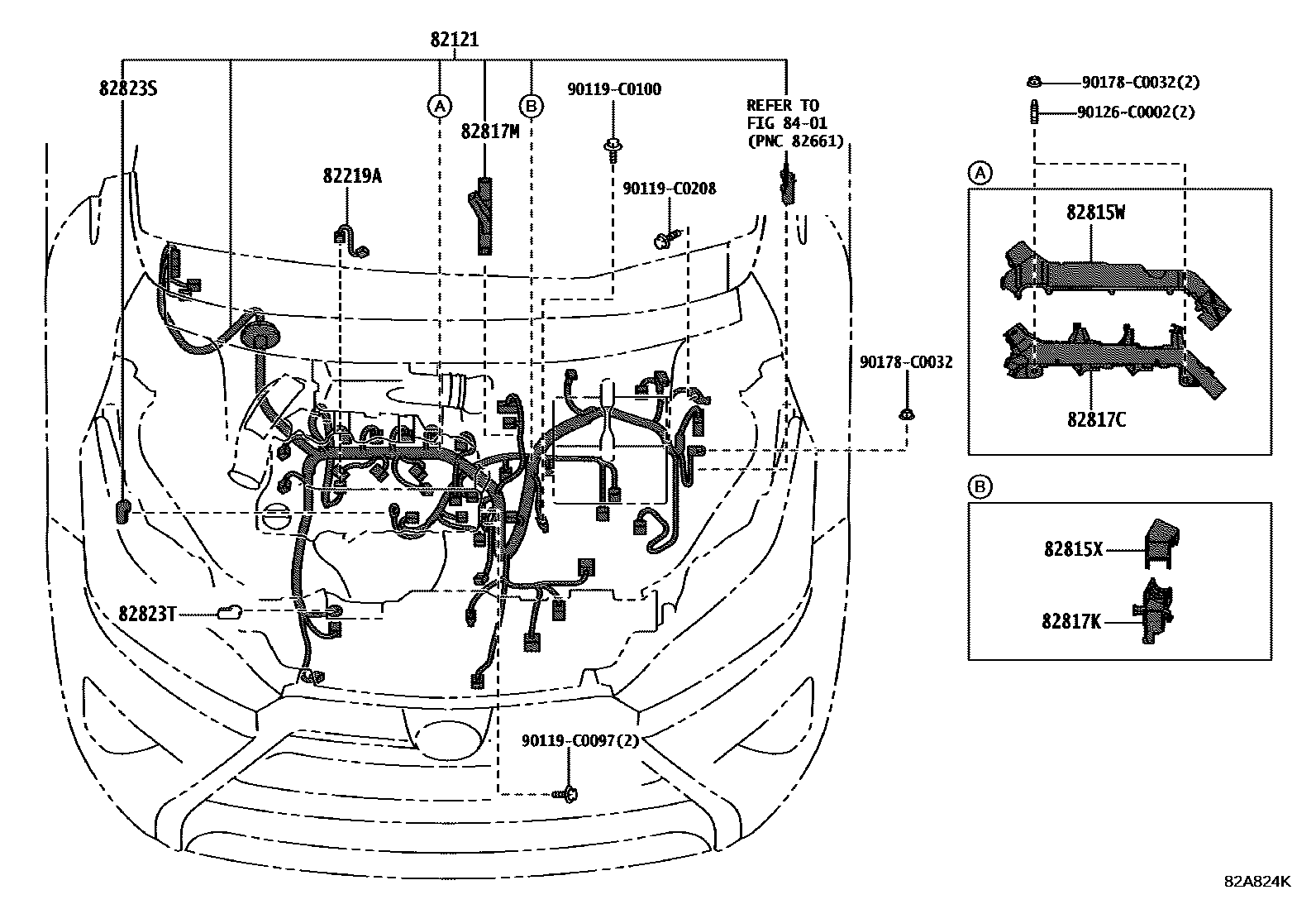 Toyota YARIS 线束和卡夹 EPC diagram — 82A824B