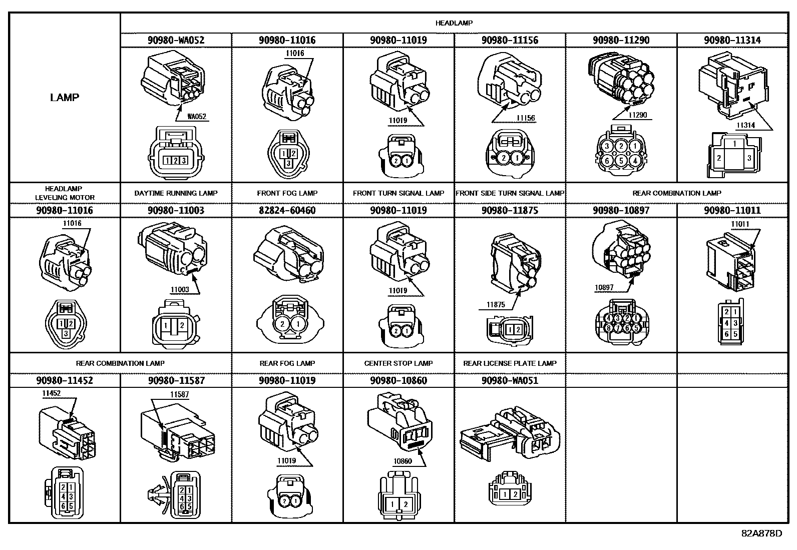 Toyota YARIS 线束和卡夹 EPC diagram — 82A878D