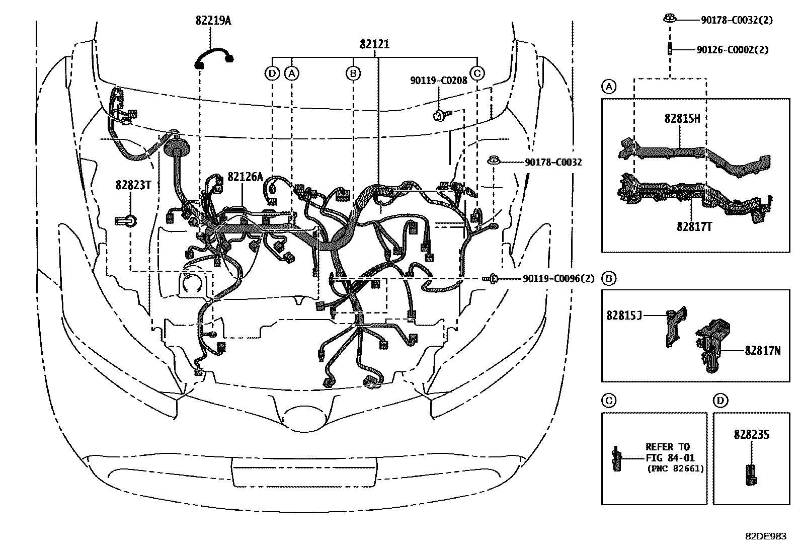 Toyota YARIS 线束和卡夹 EPC diagram — 82E983