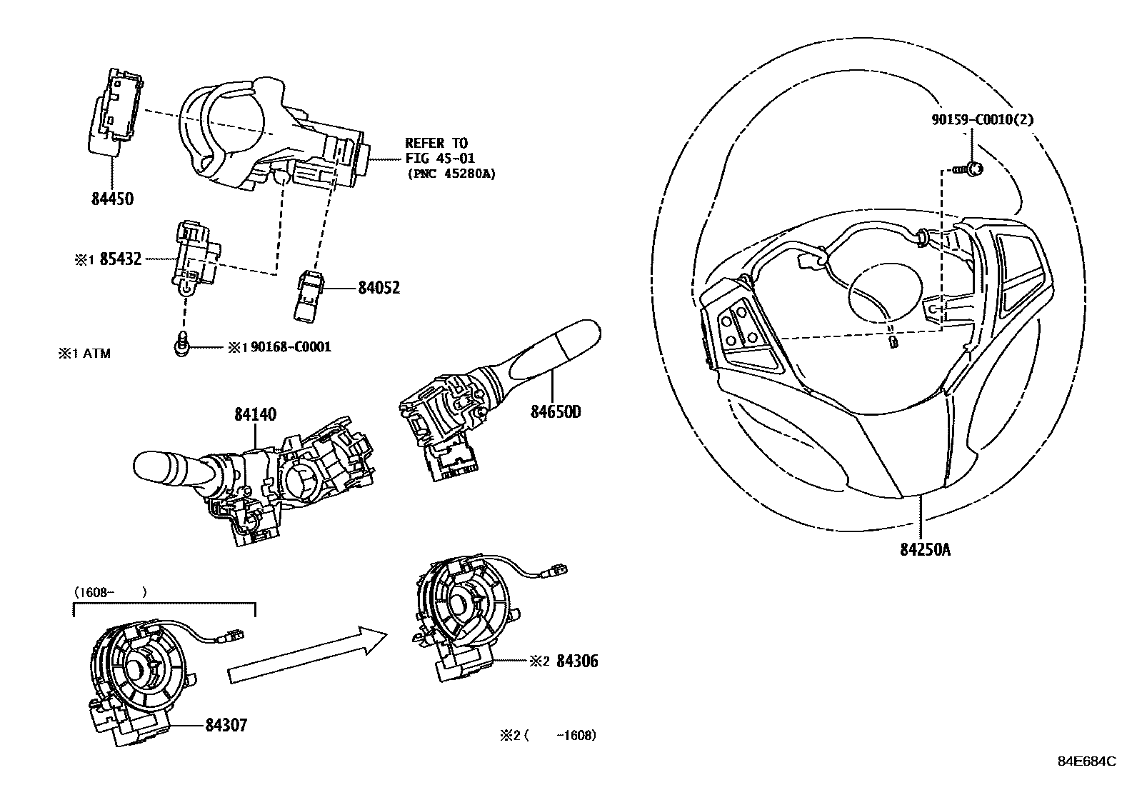 Toyota YARIS 开关和继电器和ECU EPC diagram — 84E684C