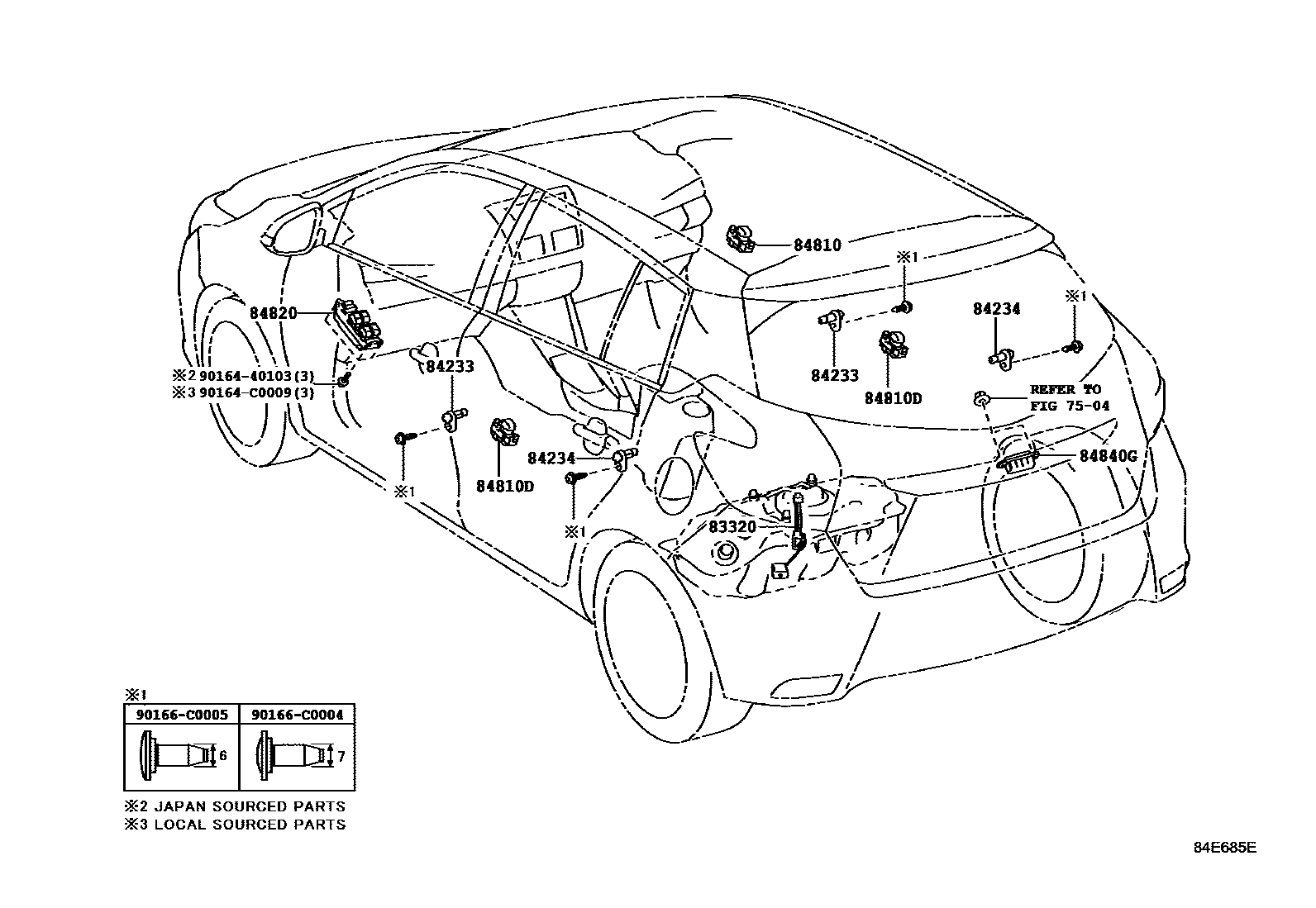 Toyota YARIS 开关和继电器和ECU EPC diagram — 84E685E
