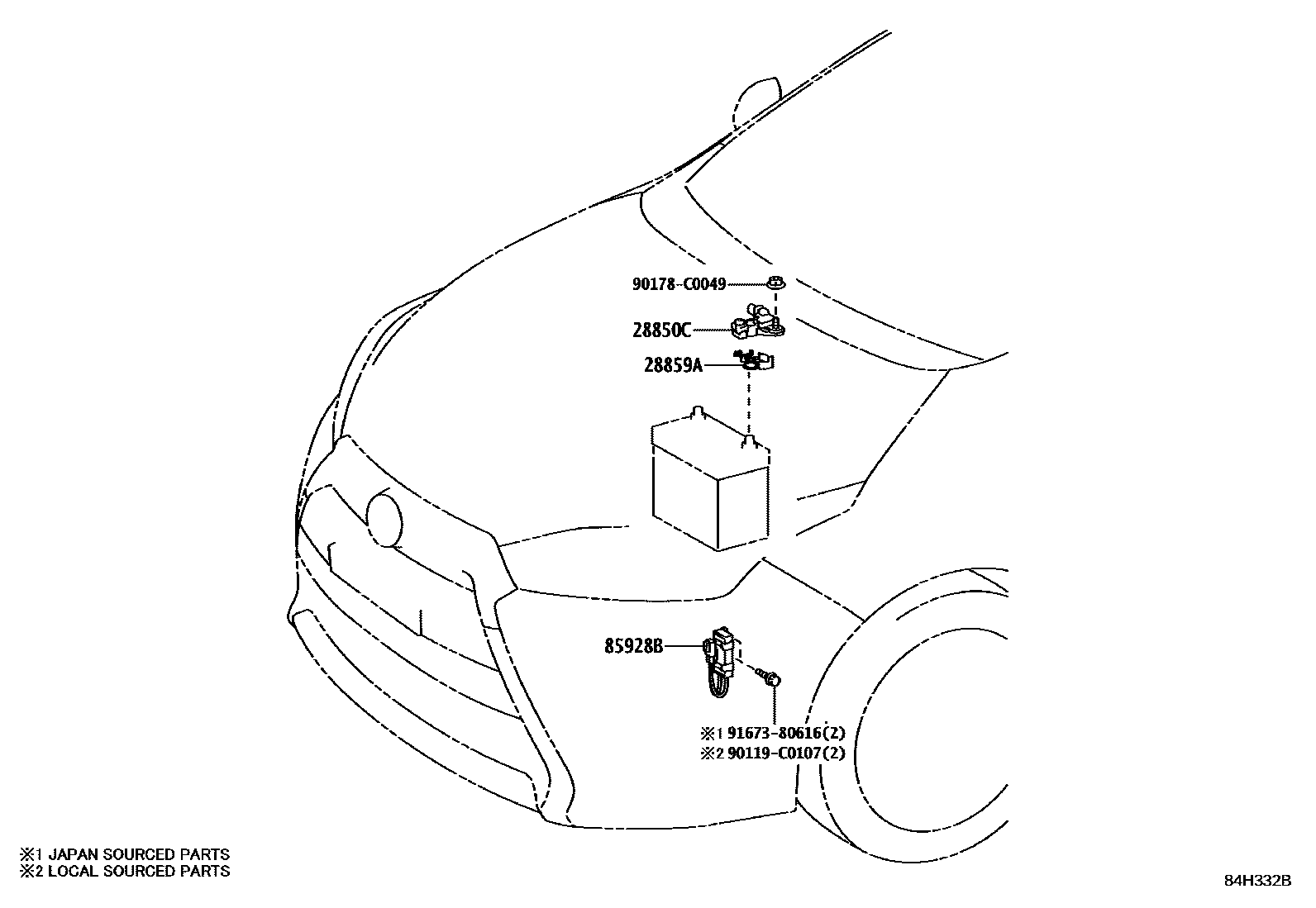 Toyota YARIS 开关和继电器和ECU EPC diagram — 84H332B
