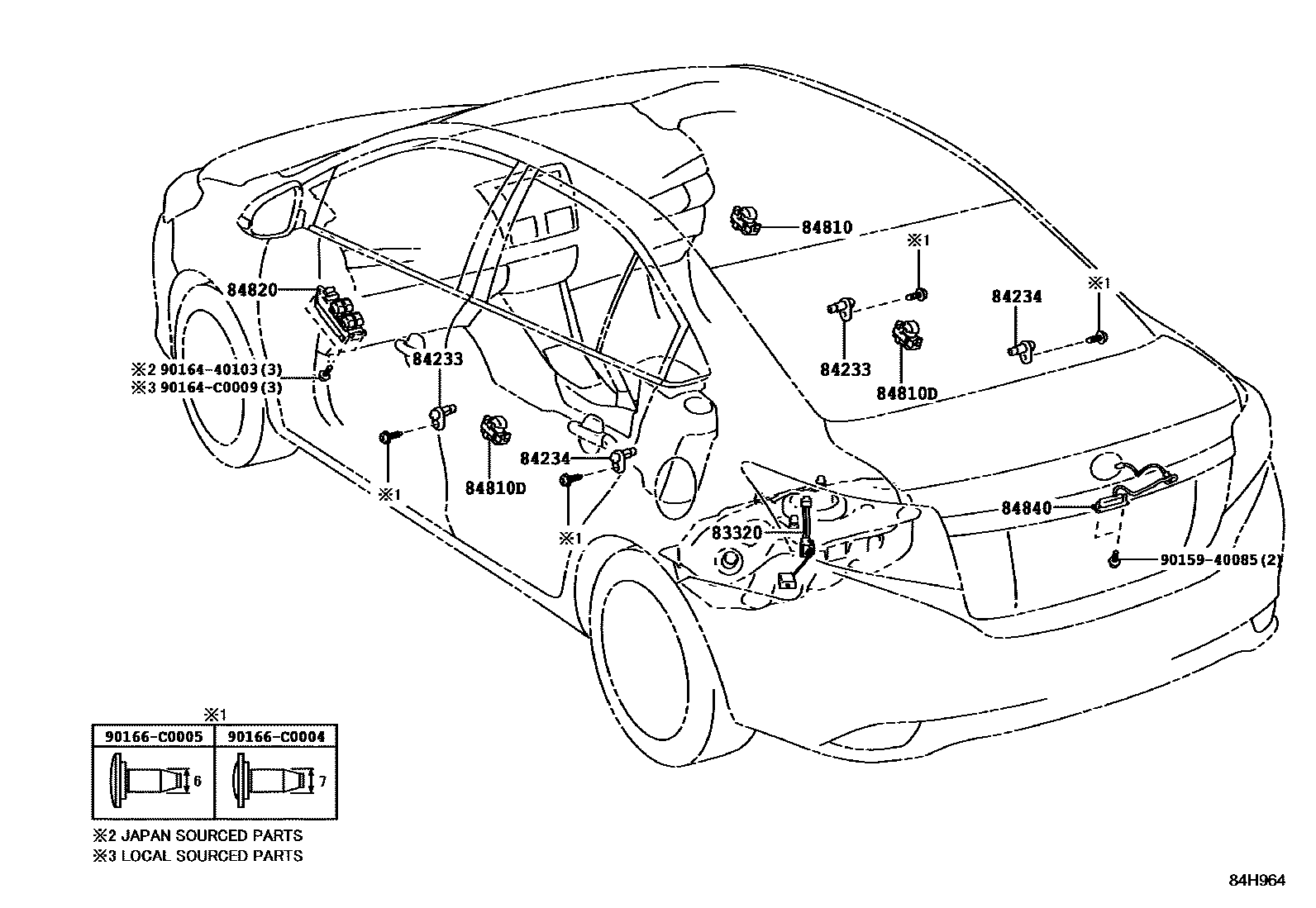 Toyota YARIS 开关和继电器和ECU EPC diagram — 84H964
