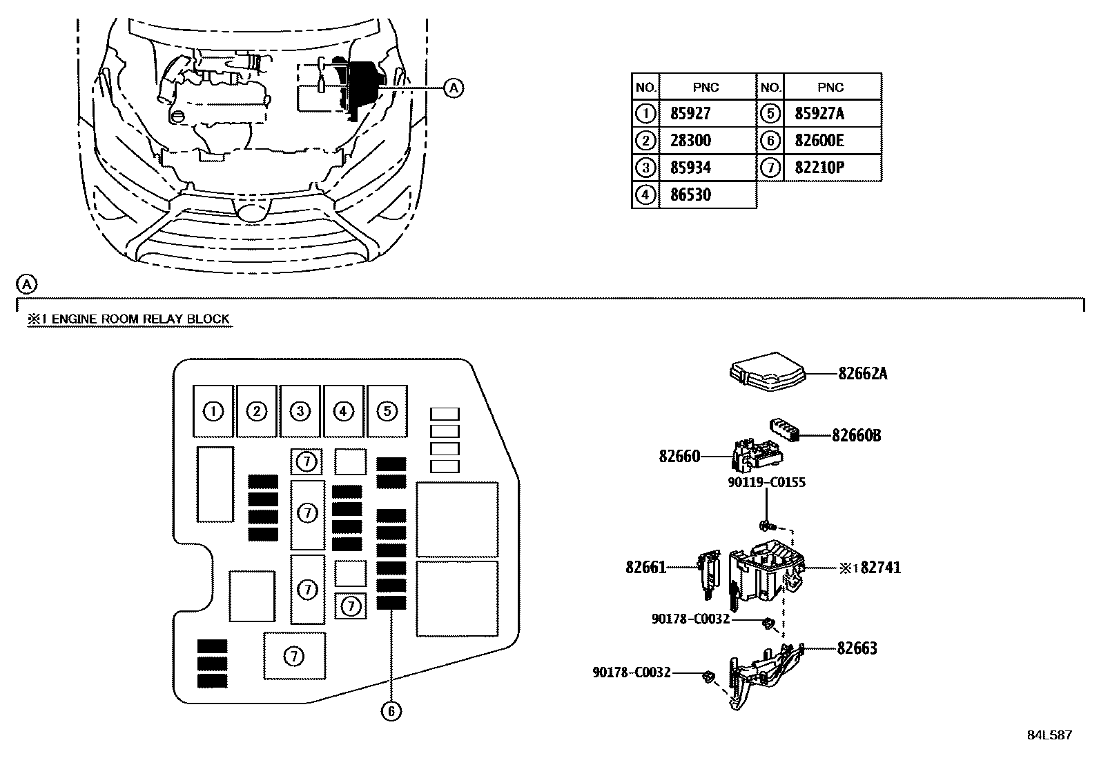 Toyota YARIS 开关和继电器和ECU EPC diagram — 84L587