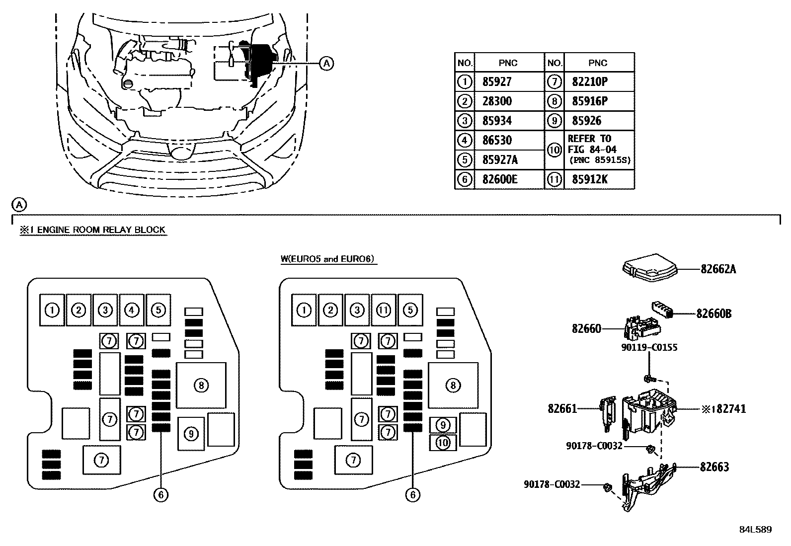 Toyota YARIS 开关和继电器和ECU EPC diagram — 84L589