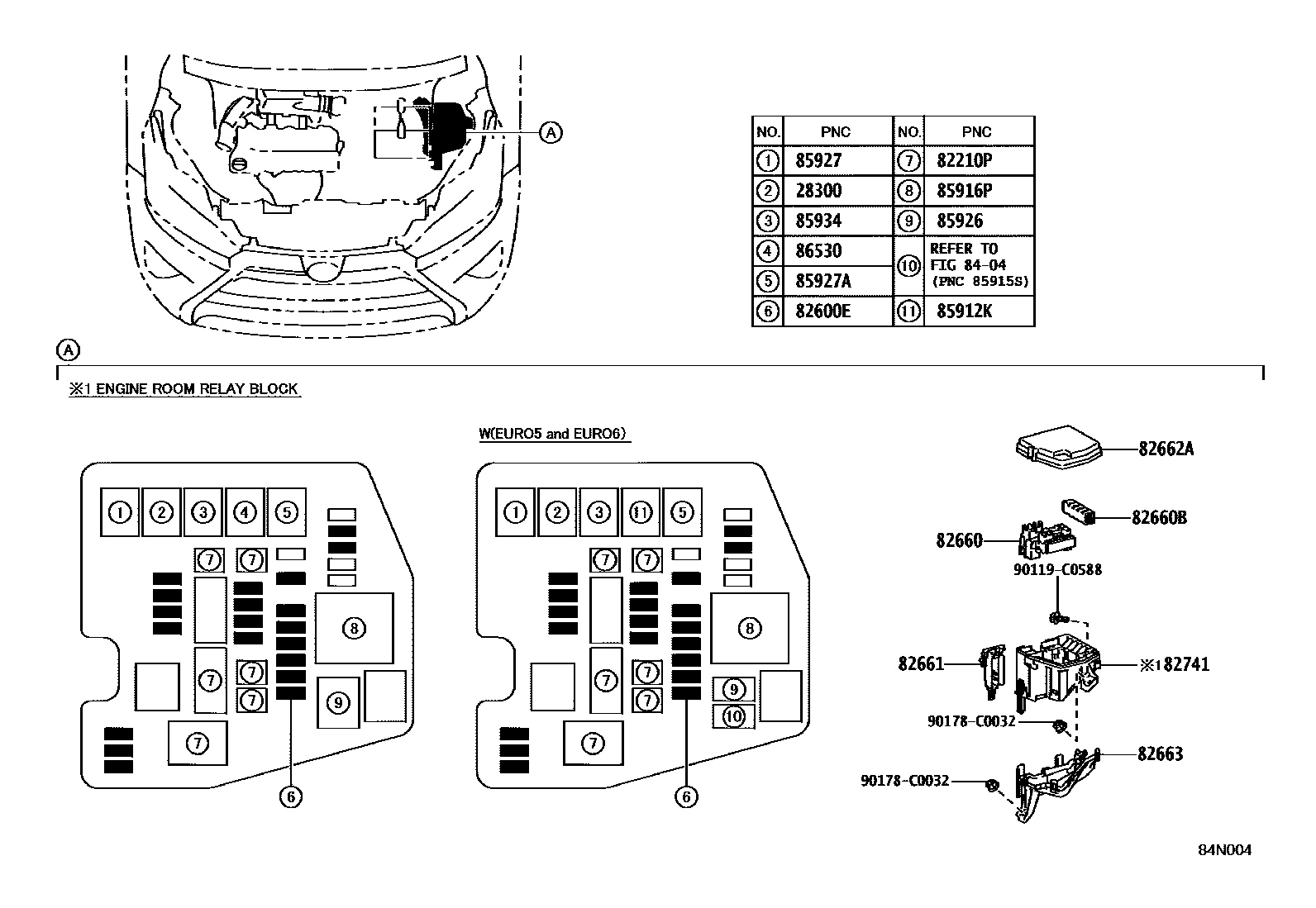 Toyota YARIS 开关和继电器和ECU EPC diagram — 84N004