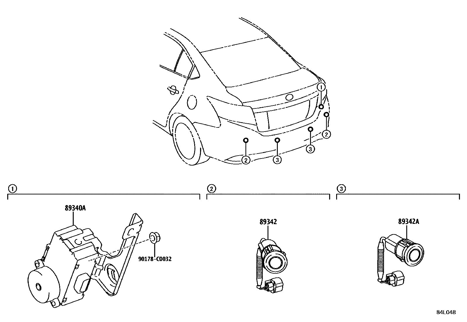 Toyota YARIS 测距雷达和倒车雷达 EPC diagram — 84L048