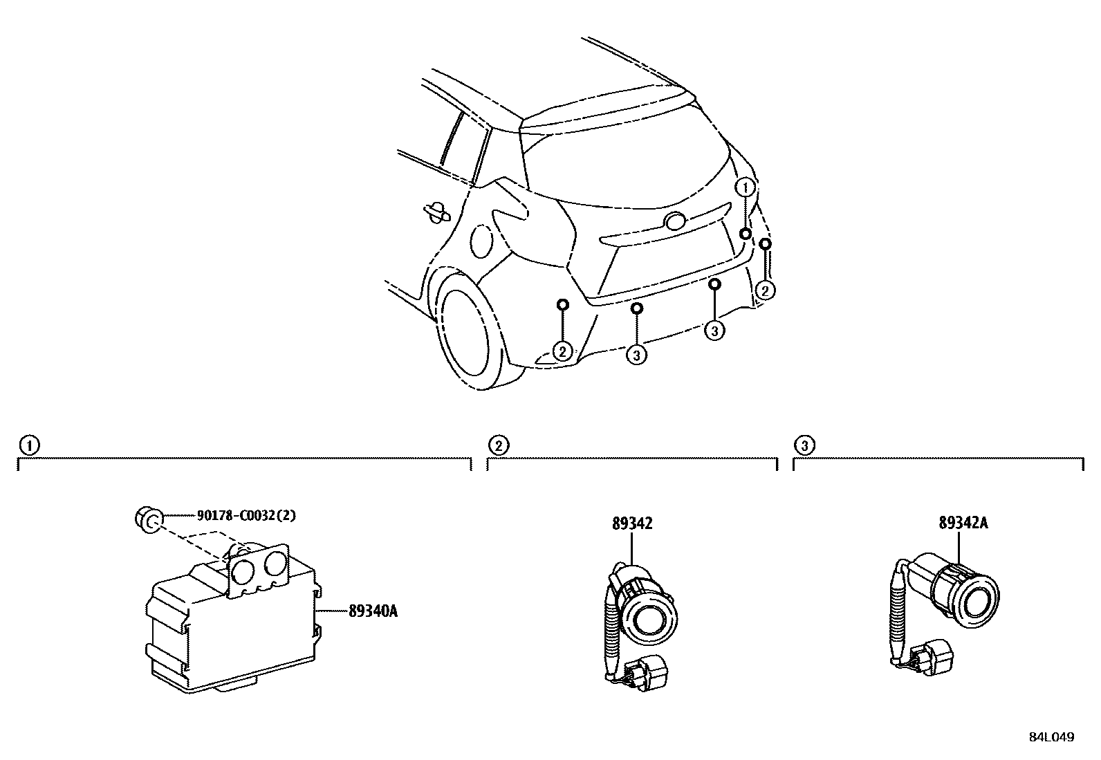 Toyota YARIS 测距雷达和倒车雷达 EPC diagram — 84L049