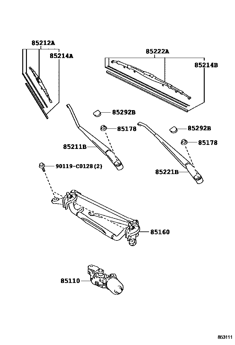 Toyota YARIS 挡风玻璃刮水器 EPC diagram — 853111